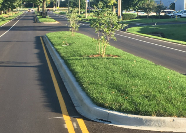 image of sod installed in traffic islands as part of a beautification project